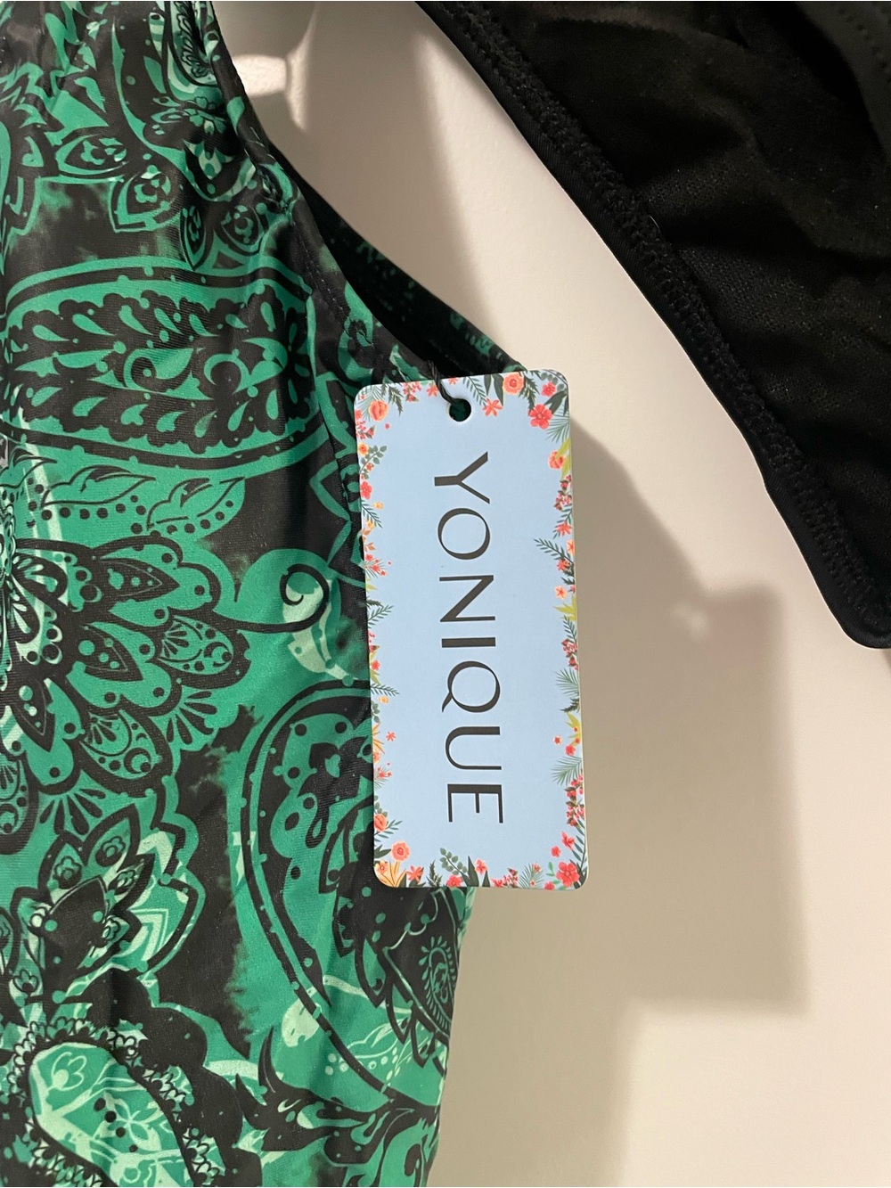 Younique Green Paisley Tankini Top with Black Briefs - Picture 3 of 5